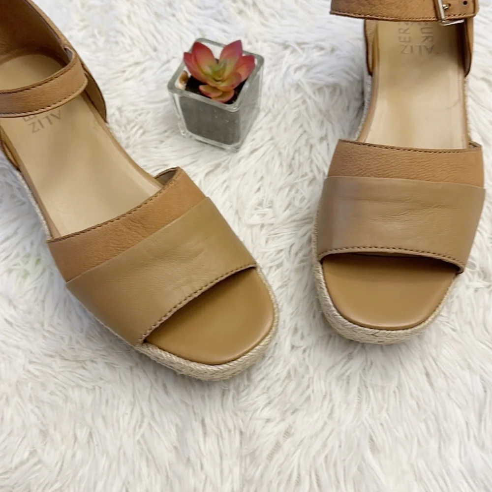 Naturalizer OPAL Tan Colorblock Platform Wedge Espadrille sandals women size 9.5